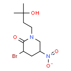 ChemSpider 2D Image | 3-Bromo-1-(3-hydroxy-3-methylbutyl)-5-nitro-2-piperidinone | C10H17BrN2O4