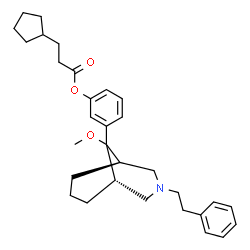 ChemSpider 2D Image | 3-[(1R,5S)-9-Methoxy-3-(2-phenylethyl)-3-azabicyclo[3.3.1]non-9-yl]phenyl 3-cyclopentylpropanoate | C31H41NO3