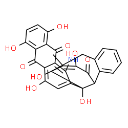 ChemSpider 2D Image | 2,3,5,20,23,27-Hexahydroxy-4-methyl-15-azaheptacyclo[14.12.0.0~2,7~.0~3,14~.0~8,13~.0~17,26~.0~19,24~]octacosa-1(28),4,8,10,12,16,19,21,23,26-decaene-6,18,25-trione | C28H19NO9