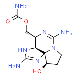 ChemSpider 2D Image | [(3aS,4R,10R)-2,6-Diamino-10-hydroxy-3a,4,9,10-tetrahydro-3H,8H-pyrrolo[1,2-c]purin-4-yl]methyl carbamate | C10H17N7O3