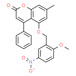 ChemSpider 2D Image | 5-[(2-Methoxy-5-nitrobenzyl)oxy]-7-methyl-4-phenyl-2H-chromen-2-one | C24H19NO6