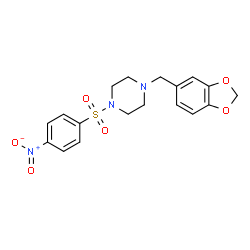 ChemSpider 2D Image | 1-(1,3-Benzodioxol-5-ylmethyl)-4-[(4-nitrophenyl)sulfonyl]piperazine | C18H19N3O6S