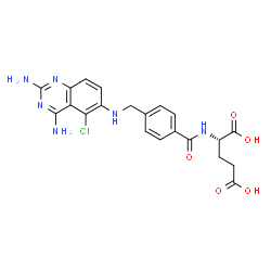ChemSpider 2D Image | N-(4-{[(2,4-Diamino-5-chloro-6-quinazolinyl)amino]methyl}benzoyl)-L-glutamic acid | C21H21ClN6O5