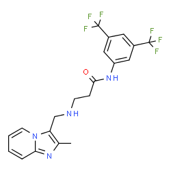 ChemSpider 2D Image | N-[3,5-Bis(trifluoromethyl)phenyl]-N~3~-[(2-methylimidazo[1,2-a]pyridin-3-yl)methyl]-beta-alaninamide | C20H18F6N4O