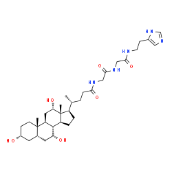 ChemSpider 2D Image | N-[(3alpha,5beta,7alpha,12alpha)-3,7,12-Trihydroxy-24-oxocholan-24-yl]glycyl-N-[2-(1H-imidazol-5-yl)ethyl]glycinamide | C33H53N5O6