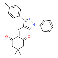 ChemSpider 2D Image | 5,5-Dimethyl-2-{[3-(4-methylphenyl)-1-phenyl-1H-pyrazol-4-yl]methylene}-1,3-cyclohexanedione | C25H24N2O2