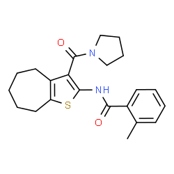 ChemSpider 2D Image | 2-Methyl-N-[3-(1-pyrrolidinylcarbonyl)-5,6,7,8-tetrahydro-4H-cyclohepta[b]thiophen-2-yl]benzamide | C22H26N2O2S