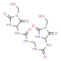 ChemSpider 2D Image | 1,1'-Methylenebis{3-[1-(hydroxymethyl)-2,5-dioxo-4-imidazolidinyl]urea} | C11H16N8O8