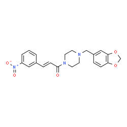 ChemSpider 2D Image | (2E)-1-[4-(1,3-Benzodioxol-5-ylmethyl)-1-piperazinyl]-3-(3-nitrophenyl)-2-propen-1-one | C21H21N3O5
