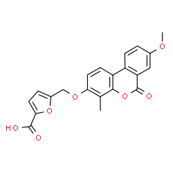 ChemSpider 2D Image | 5-{[(8-Methoxy-4-methyl-6-oxo-6H-benzo[c]chromen-3-yl)oxy]methyl}-2-furoic acid | C21H16O7