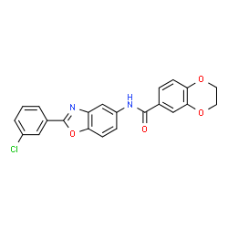 ChemSpider 2D Image | N-[2-(3-Chlorophenyl)-1,3-benzoxazol-5-yl]-2,3-dihydro-1,4-benzodioxine-6-carboxamide | C22H15ClN2O4