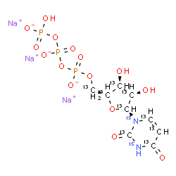 ChemSpider 2D Image | Trisodium 5'-O-[({[(hydroxyphosphinato)oxy]phosphinato}oxy)phosphinato](~13~C_9_,~15~N_2_)uridine | 13C9H1215N2Na3O15P3
