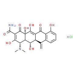 ChemSpider 2D Image | (4S,5S,5aR,12aS)-4-(Dimethylamino)-3,5,10,12,12a-pentahydroxy-6-methylene-1,11-dioxo-1,4,4a,5,5a,6,11,12a-octahydro-2-tetracenecarboxamide hydrochloride (1:1) | C22H23ClN2O8