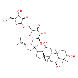 ChemSpider 2D Image | (3beta,6alpha,12beta,20xi)-3,6,12-Trihydroxydammar-24-en-20-yl 6-O-alpha-L-arabinofuranosyl-beta-D-glucopyranoside | C41H70O13