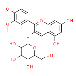 ChemSpider 2D Image | 5,7-Dihydroxy-2-(4-hydroxy-3-methoxyphenyl)-3-chromeniumyl hexopyranoside | C22H23O11