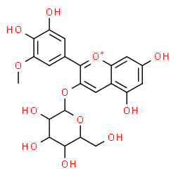 ChemSpider 2D Image | 2-(3,4-Dihydroxy-5-methoxyphenyl)-5,7-dihydroxy-3-chromeniumyl hexopyranoside | C22H23O12