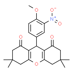 ChemSpider 2D Image | 9-(4-Methoxy-3-nitrophenyl)-3,3,6,6-tetramethyl-3,4,5,6,7,9-hexahydro-1H-xanthene-1,8(2H)-dione | C24H27NO6