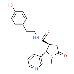 ChemSpider 2D Image | (2S,3S)-N-[2-(4-Hydroxyphenyl)ethyl]-1-methyl-5-oxo-2-(3-pyridinyl)-3-pyrrolidinecarboxamide | C19H21N3O3