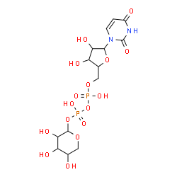 ChemSpider 2D Image | [5-(2,4-Dioxo-3,4-dihydro-1(2H)-pyrimidinyl)-3,4-dihydroxytetrahydro-2-furanyl]methyl-3,4,5-trihydroxytetrahydro-2H-pyran-2-yldihydrogen-diphosphat | C14H22N2O16P2