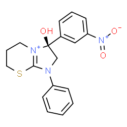 ChemSpider 2D Image | (3S)-3-Hydroxy-3-(3-nitrophenyl)-1-phenyl-1,2,3,5,6,7-hexahydroimidazo[2,1-b][1,3]thiazin-4-ium | C18H18N3O3S