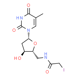 ChemSpider 2D Image | 5'-Deoxy-5'-[(iodoacetyl)amino]thymidine | C12H16IN3O5