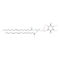 ChemSpider 2D Image | (2R)-1-[(9Z)-9-Heptadecenoyloxy]-3-[(hydroxy{[(1S,2R,3R,4S,5S,6R)-2,3,4,5,6-pentahydroxycyclohexyl]oxy}phosphoryl)oxy]-2-propanyl (9Z,12Z)-9,12-heptadecadienoate | C43H77O13P