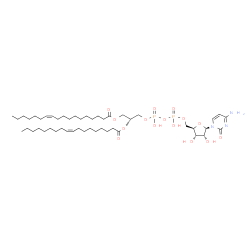 ChemSpider 2D Image | 5'-O-{Hydroxy[(hydroxy{(2R)-3-[(11Z)-11-octadecenoyloxy]-2-[(9Z)-9-octadecenoyloxy]propoxy}phosphoryl)oxy]phosphoryl}cytidine | C48H85N3O15P2