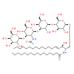 ChemSpider 2D Image | N-[(2S,3R,4E)-1-{[beta-D-Galactopyranosyl-(1->3)-2-acetamido-2-deoxy-beta-D-glucopyranosyl-(1->3)-beta-D-galactopyranosyl-(1->4)-beta-D-glucopyranosyl]oxy}-3-hydroxy-4-octadecen-2-yl]hexadecanamide | C60H110N2O23