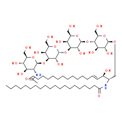 ChemSpider 2D Image | N-[(2S,3R,4E)-1-{[2-Acetamido-2-deoxy-beta-D-glucopyranosyl-(1->3)-alpha-D-galactopyranosyl-(1->3)-beta-D-galactopyranosyl-(1->4)-beta-D-glucopyranosyl]oxy}-3-hydroxy-4-octadecen-2-yl]icosanamide | C64H118N2O23