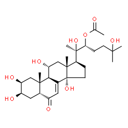 ChemSpider 2D Image | (2beta,3beta,5beta,11alpha,22R)-2,3,11,14,20,25-Hexahydroxy-6-oxocholest-7-en-22-yl acetate | C29H46O9