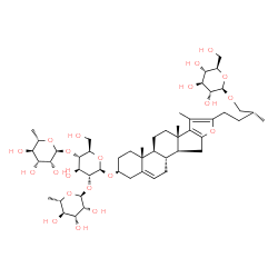 ChemSpider 2D Image | (3beta,25R)-3-{[6-Deoxy-alpha-L-mannopyranosyl-(1->2)-[6-deoxy-alpha-L-mannopyranosyl-(1->4)]-beta-D-glucopyranosyl]oxy}furosta-5,16,20(22)-trien-27-yl beta-D-glucopyranoside | C51H80O21