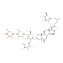 ChemSpider 2D Image | (3beta,5alpha,6beta,17Z,25R)-3-{[6-Deoxy-alpha-L-mannopyranosyl-(1->2)-[6-deoxy-alpha-L-mannopyranosyl-(1->4)-6-deoxy-alpha-L-mannopyranosyl-(1->4)]-beta-D-glucopyranosyl]oxy}-5,6-dihydroxy-16,22-diox
ocholest-17-en-26-yl beta-D-glucopyranoside | C57H92O28