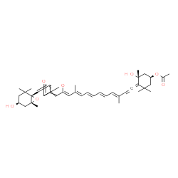 ChemSpider 2D Image | (1S,3R)-3-Hydroxy-4-{(3E,5E,7E,9E,11Z)-11-[4-{2-[(1S,4S,6R)-4-hydroxy-2,2,6-trimethyl-7-oxabicyclo[4.1.0]hept-1-yl]vinyl}-5-oxo-2(5H)-furanylidene]-3,10-dimethyl-1,3,5,7,9-undecapentaen-1-ylidene}-3,5
,5-trimethylcyclohexyl acetate | C39H50O7