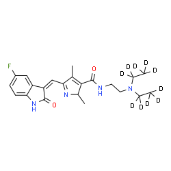 ChemSpider 2D Image | N-(2-{Bis[(~2~H_5_)ethyl]amino}ethyl)-5-[(Z)-(5-fluoro-2-oxo-1,2-dihydro-3H-indol-3-ylidene)methyl]-2,4-dimethyl-2H-pyrrole-3-carboxamide | C22H17D10FN4O2