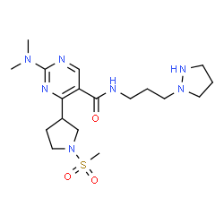 ChemSpider 2D Image | 2-(Dimethylamino)-4-[1-(methylsulfonyl)-3-pyrrolidinyl]-N-[3-(1-pyrazolidinyl)propyl]-5-pyrimidinecarboxamide | C18H31N7O3S