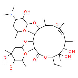 ChemSpider 2D Image | 11-{[4-(Dimethylamino)-3-hydroxy-6-methyltetrahydro-2H-pyran-2-yl]oxy}-5-ethyl-3,4-dihydroxy-9-[(5-hydroxy-4-methoxy-4,6-dimethyltetrahydro-2H-pyran-2-yl)oxy]-2,4,8,10,12,14-hexamethyl-6,15-dioxabicyc
lo[10.2.1]pentadec-1(14)-en-7-one | C37H65NO12