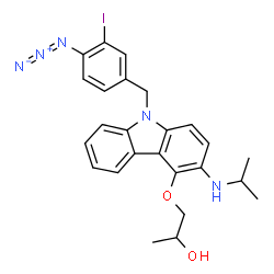 ChemSpider 2D Image | 1-{[9-(4-Azido-3-iodobenzyl)-3-(isopropylamino)-9H-carbazol-4-yl]oxy}-2-propanol | C25H26IN5O2