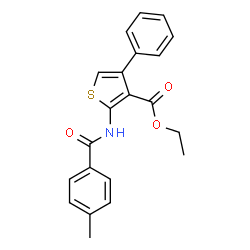 ChemSpider 2D Image | Ethyl 2-[(4-methylbenzoyl)amino]-4-phenyl-3-thiophenecarboxylate | C21H19NO3S