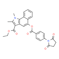 ChemSpider 2D Image | Ethyl 5-{[4-(2,5-dioxo-1-pyrrolidinyl)benzoyl]oxy}-1,2-dimethyl-1H-benzo[g]indole-3-carboxylate | C28H24N2O6