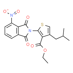 ChemSpider 2D Image | Ethyl 4-isobutyl-2-(4-nitro-1,3-dioxo-1,3-dihydro-2H-isoindol-2-yl)-3-thiophenecarboxylate | C19H18N2O6S