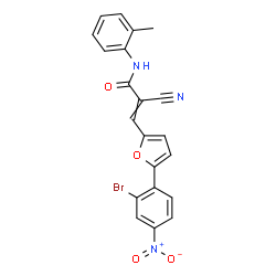 ChemSpider 2D Image | 3-[5-(2-Bromo-4-nitrophenyl)-2-furyl]-2-cyano-N-(2-methylphenyl)acrylamide | C21H14BrN3O4