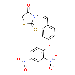 ChemSpider 2D Image | 3-{(Z)-[4-(2,4-Dinitrophenoxy)benzylidene]amino}-2-thioxo-1,3-thiazolidin-4-one | C16H10N4O6S2