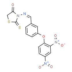 ChemSpider 2D Image | 3-{(Z)-[3-(2,4-Dinitrophenoxy)benzylidene]amino}-2-thioxo-1,3-thiazolidin-4-one | C16H10N4O6S2