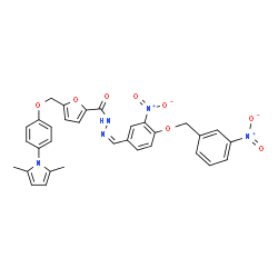 ChemSpider 2D Image | 5-{[4-(2,5-Dimethyl-1H-pyrrol-1-yl)phenoxy]methyl}-N'-[(Z)-{3-nitro-4-[(3-nitrobenzyl)oxy]phenyl}methylene]-2-furohydrazide | C32H27N5O8