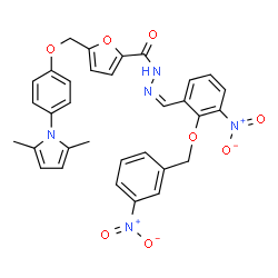 ChemSpider 2D Image | 5-{[4-(2,5-Dimethyl-1H-pyrrol-1-yl)phenoxy]methyl}-N'-[(Z)-{3-nitro-2-[(3-nitrobenzyl)oxy]phenyl}methylene]-2-furohydrazide | C32H27N5O8