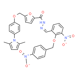 ChemSpider 2D Image | 5-{[4-(2,5-Dimethyl-1H-pyrrol-1-yl)phenoxy]methyl}-N'-[(Z)-{3-nitro-2-[(4-nitrobenzyl)oxy]phenyl}methylene]-2-furohydrazide | C32H27N5O8