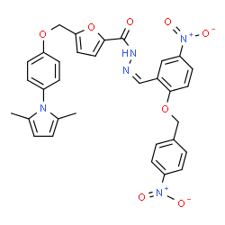 ChemSpider 2D Image | 5-{[4-(2,5-Dimethyl-1H-pyrrol-1-yl)phenoxy]methyl}-N'-[(Z)-{5-nitro-2-[(4-nitrobenzyl)oxy]phenyl}methylene]-2-furohydrazide | C32H27N5O8