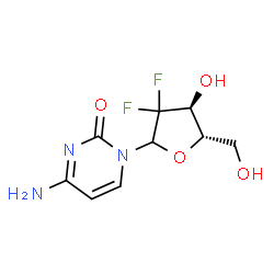 ChemSpider 2D Image | 4-Amino-1-(2-deoxy-2,2-difluoro-L-erythro-pentofuranosyl)-2(1H)-pyrimidinone | C9H11F2N3O4
