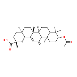 ChemSpider 2D Image | (3alpha,5xi,8alpha,9xi,10alpha,14beta,17alpha)-3-Acetoxy-11-oxoolean-12-en-29-oic acid | C32H48O5
