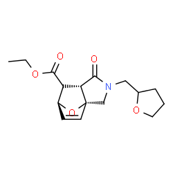 ChemSpider 2D Image | Ethyl (1R,5S,6S,7S)-4-oxo-3-(tetrahydro-2-furanylmethyl)-10-oxa-3-azatricyclo[5.2.1.0~1,5~]dec-8-ene-6-carboxylate | C16H21NO5